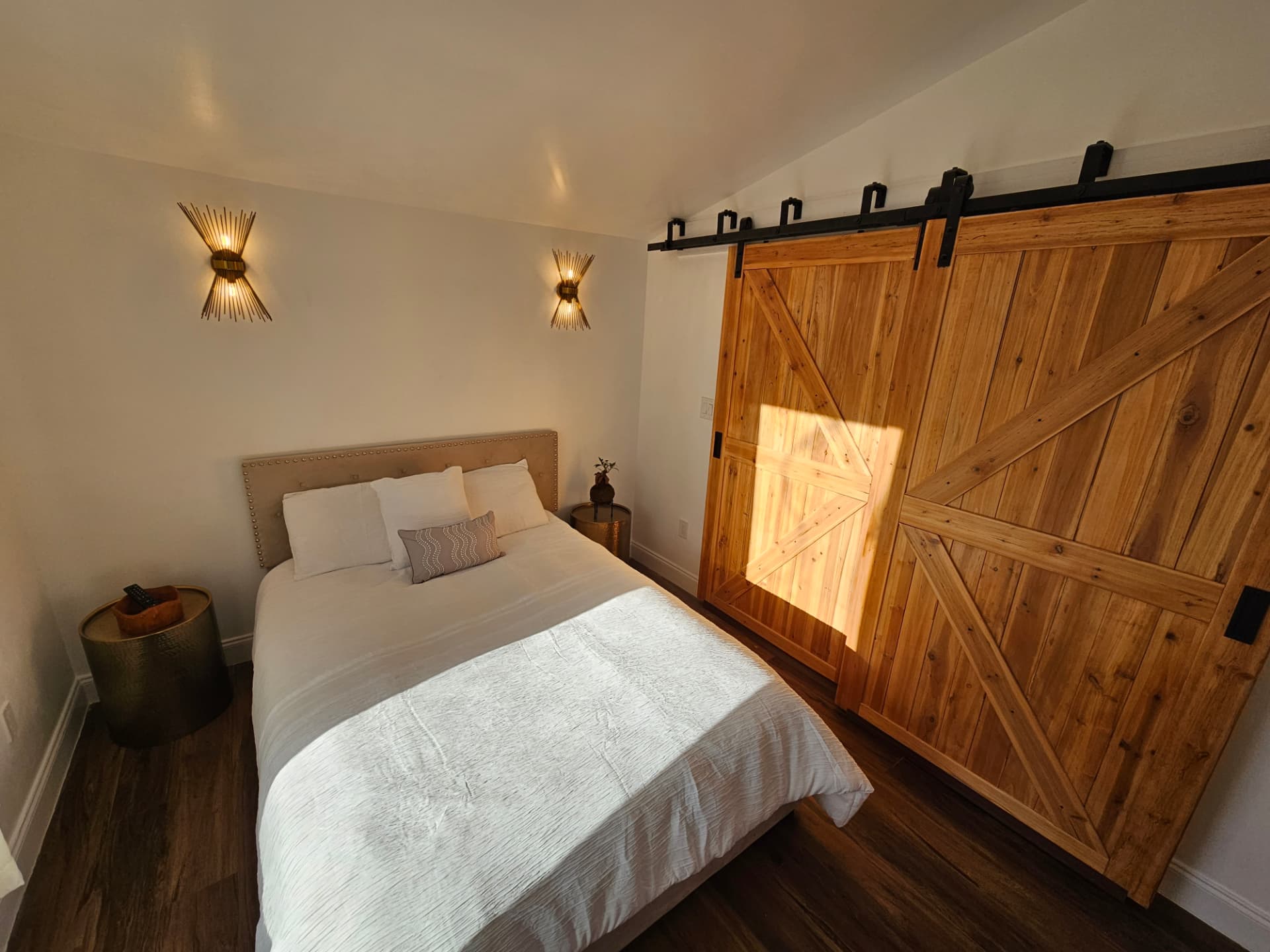 Urban Oasis bedroom viewed through greenery